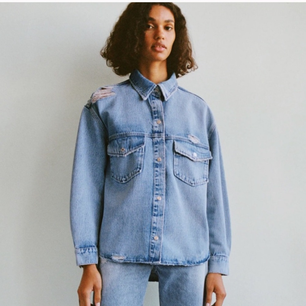 Zara Ripped Oversized jean overshirt